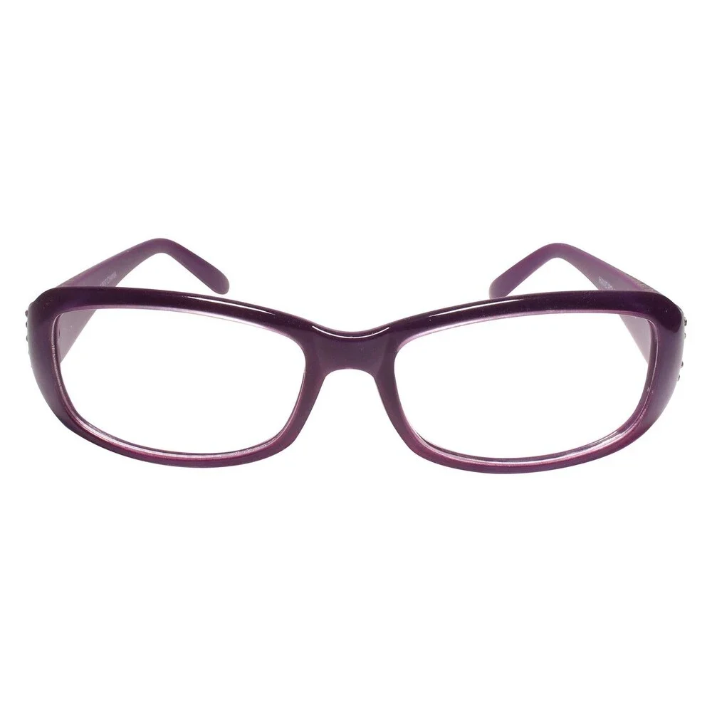 Stylish Womens Sophisticated Rhinestone Purple Rectangle Clear Lens Glasses